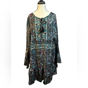 TC Floral Long Sleeve Dress - Black and Blue